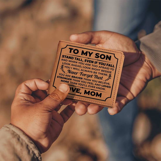 To My Son Stand Tall (Black) – Leather Wallet - Marlofy.com