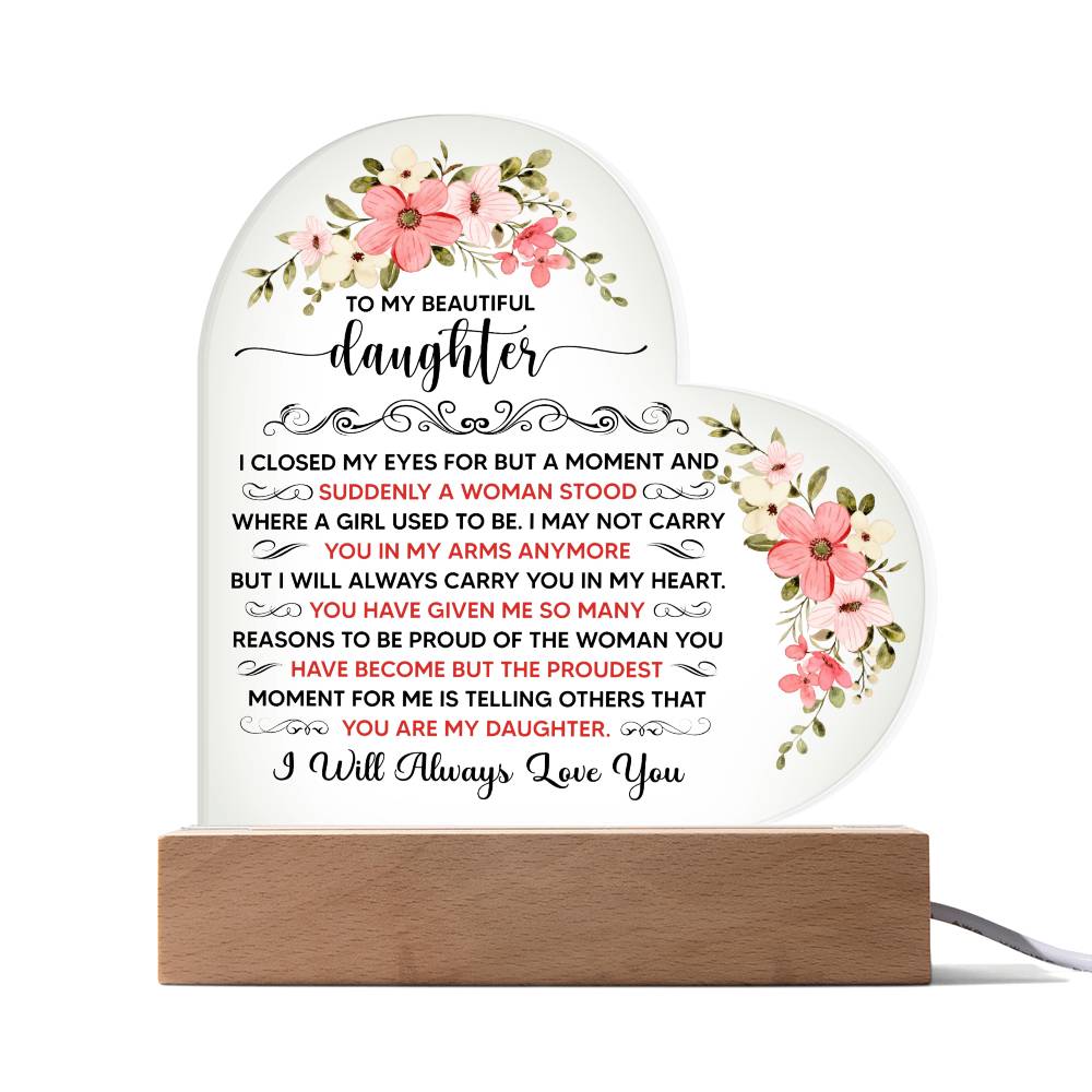 To My Beautiful Daughter – Acrylic Heart Plaque - Marlofy.com