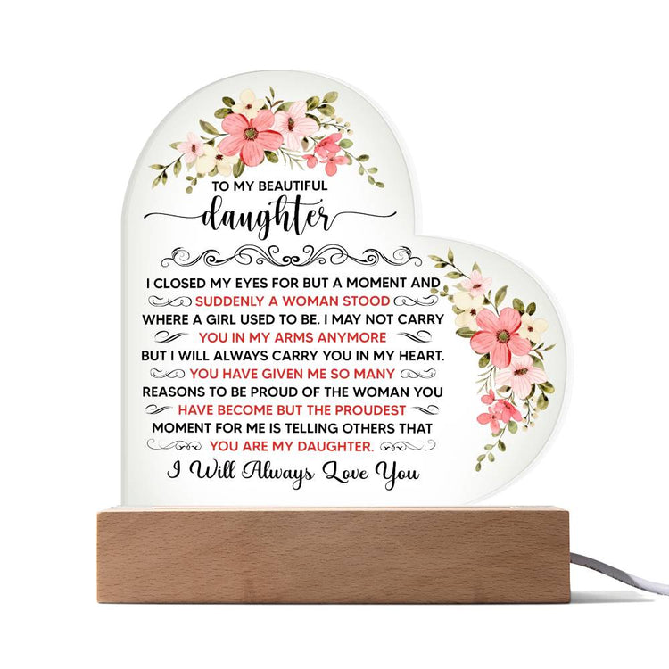 To My Beautiful Daughter – Acrylic Heart Plaque - Marlofy.com