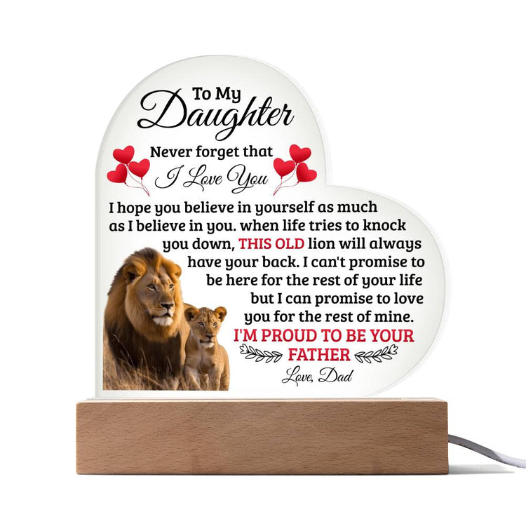 To My Daughter Old Lion – Acrylic Heart Plaque - Marlofy.com