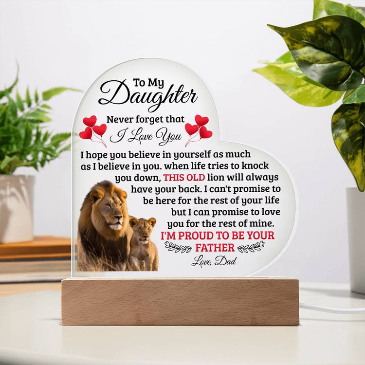 To My Daughter Old Lion – Acrylic Heart Plaque - Marlofy.com