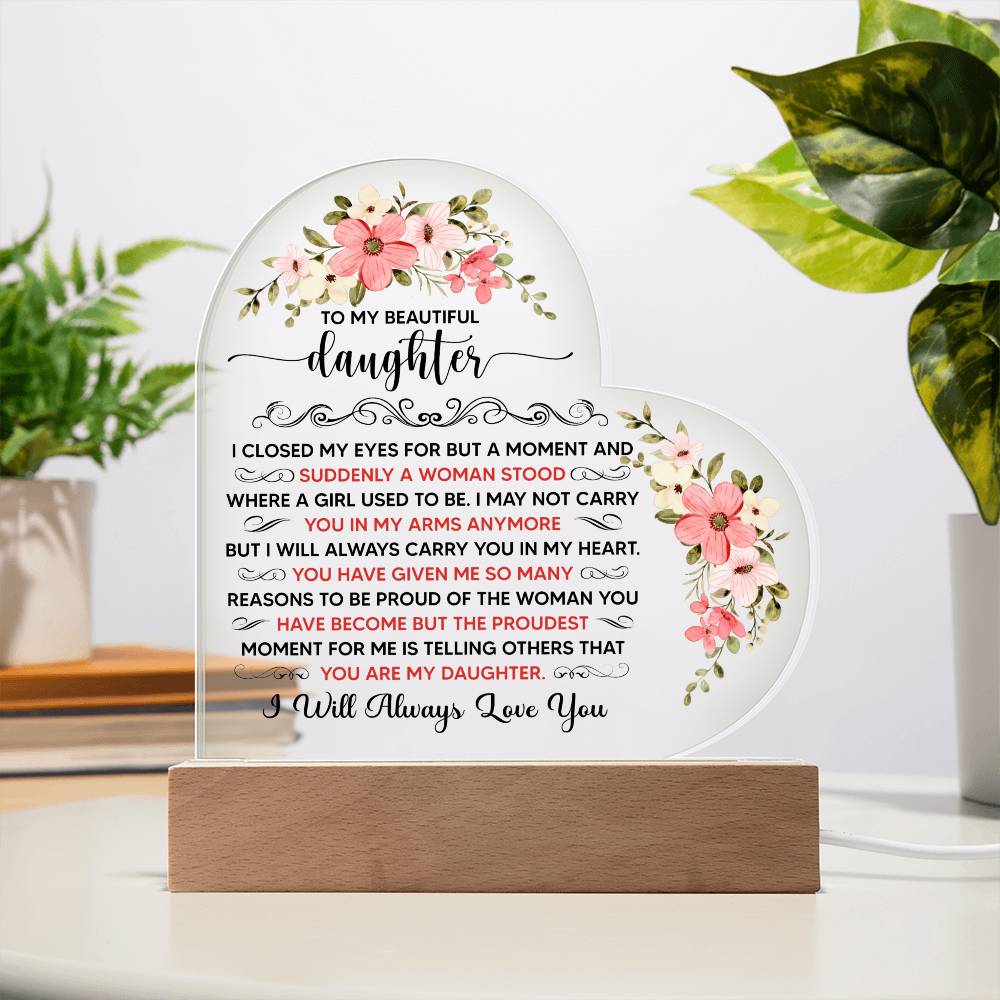 To My Beautiful Daughter – Acrylic Heart Plaque - Marlofy.com