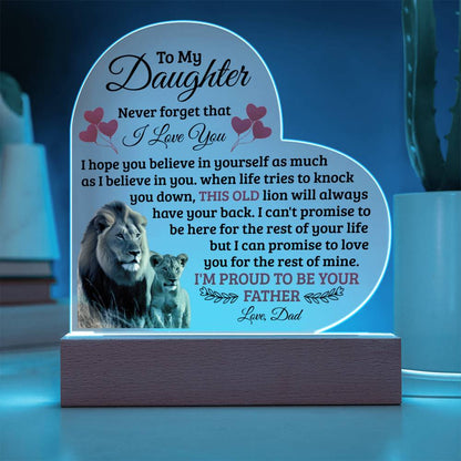 To My Daughter Old Lion – Acrylic Heart Plaque - Marlofy.com