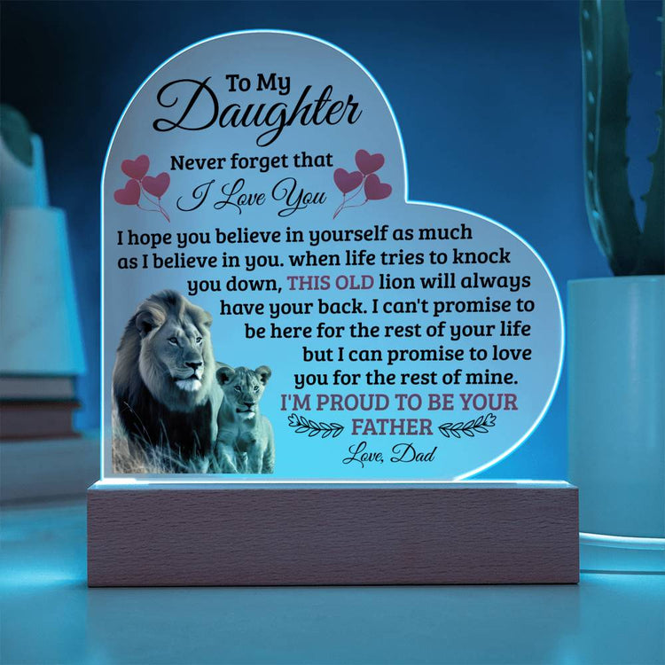 To My Daughter Old Lion – Acrylic Heart Plaque - Marlofy.com