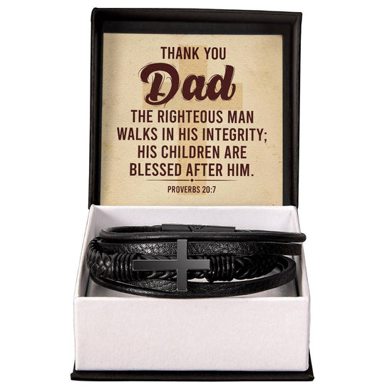 Proverbs 20:7 - Leather Cross Bracelet - Marlofy.com