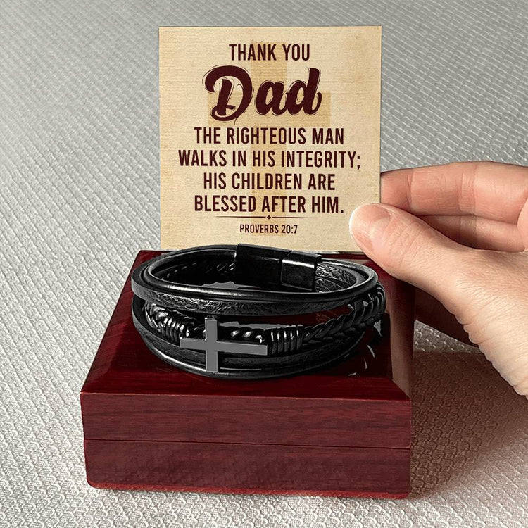 Proverbs 20:7 - Leather Cross Bracelet - Marlofy.com
