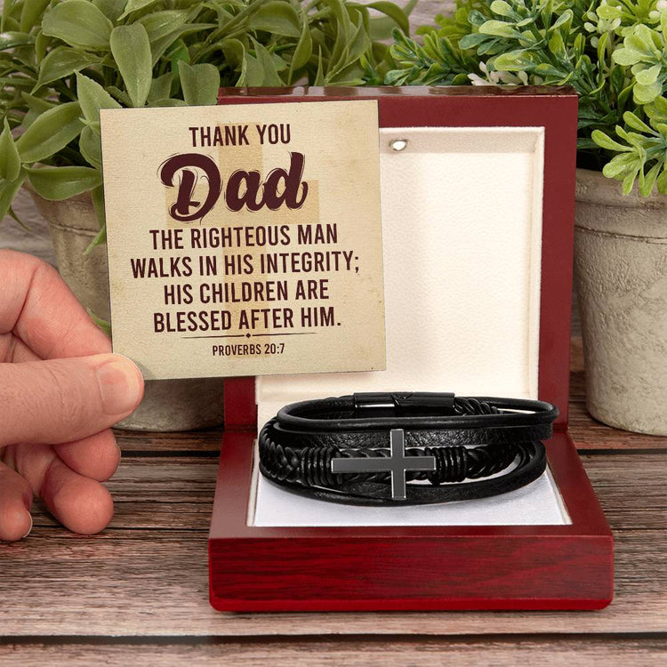 Proverbs 20:7 - Leather Cross Bracelet - Marlofy.com