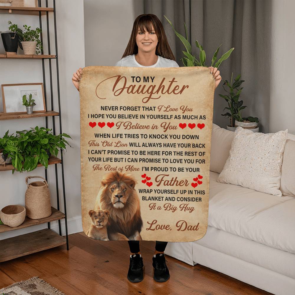 To My Daughter This Old Lion – Sherpa Fleece Blanket - Marlofy.com