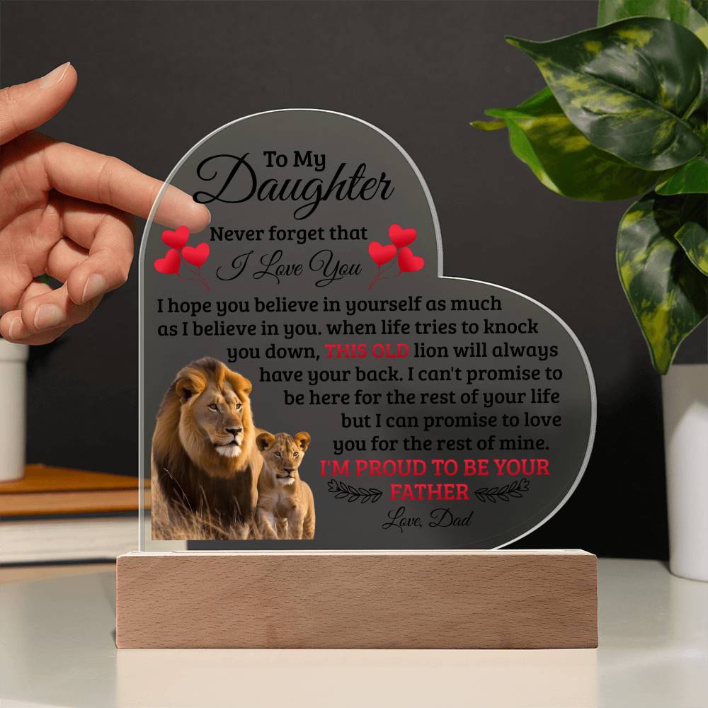 To My Daughter Old Lion – Acrylic Heart Plaque - Marlofy.com
