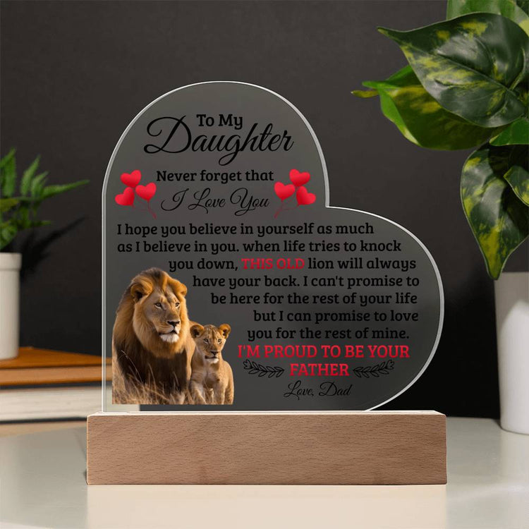To My Daughter Old Lion – Acrylic Heart Plaque - Marlofy.com