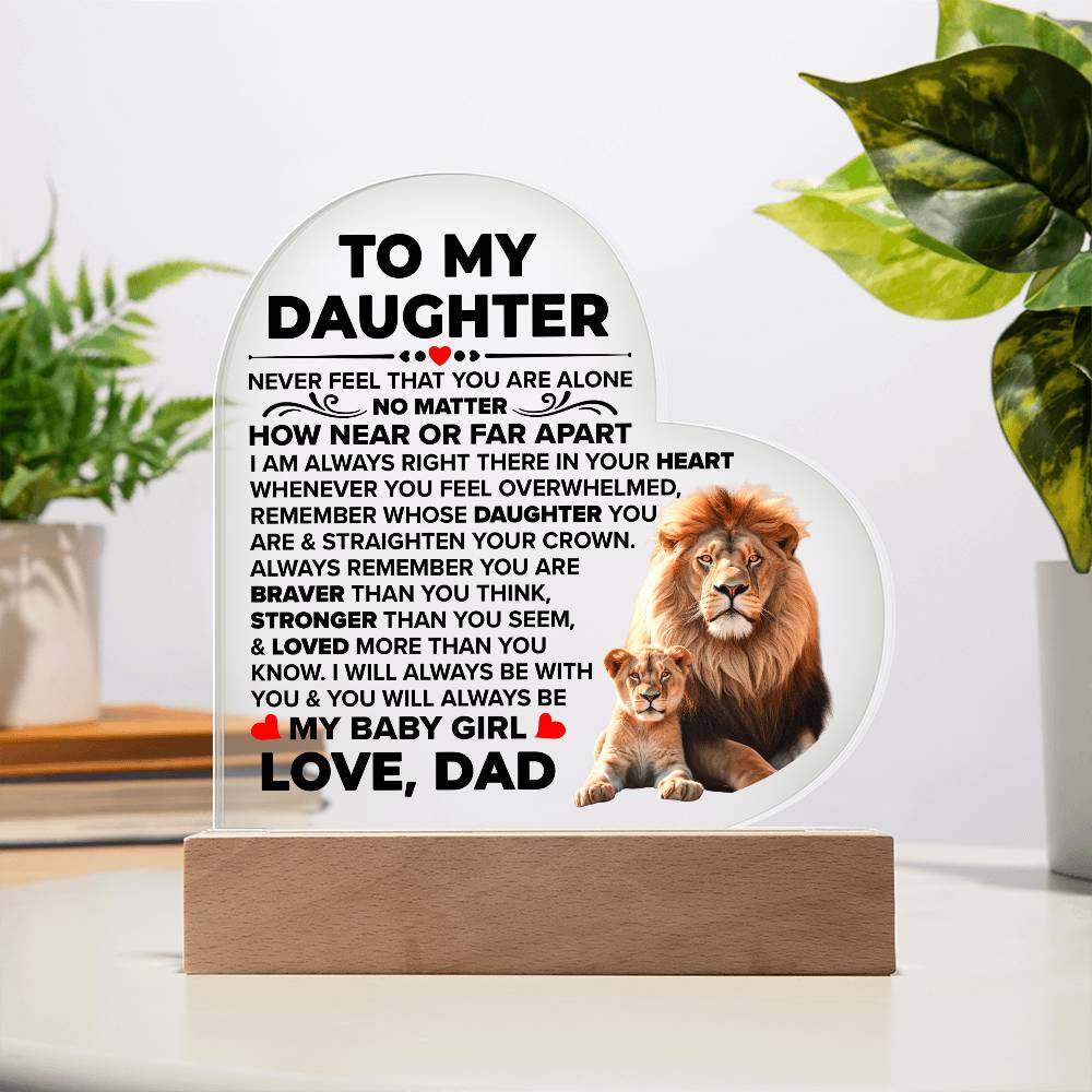To My Daughter Braver – Acrylic Heart Plaque - Marlofy.com