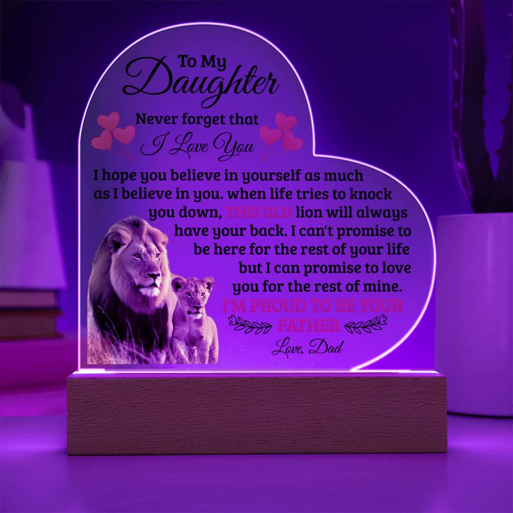 To My Daughter Old Lion – Acrylic Heart Plaque - Marlofy.com