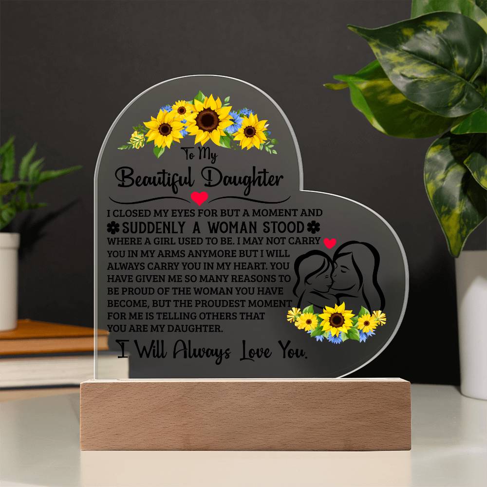 To My Daughter Proud – Acrylic Heart Plaque - Marlofy.com