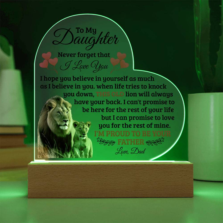 To My Daughter Old Lion – Acrylic Heart Plaque - Marlofy.com