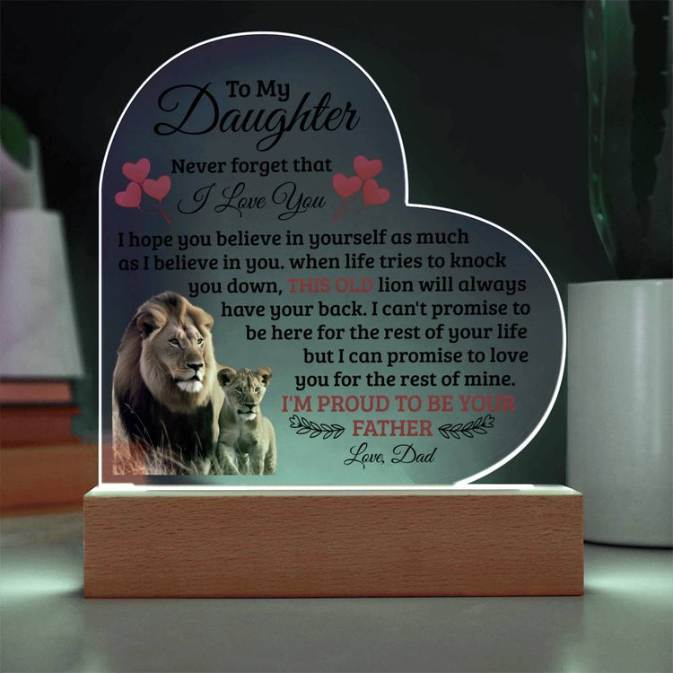 To My Daughter Old Lion – Acrylic Heart Plaque - Marlofy.com