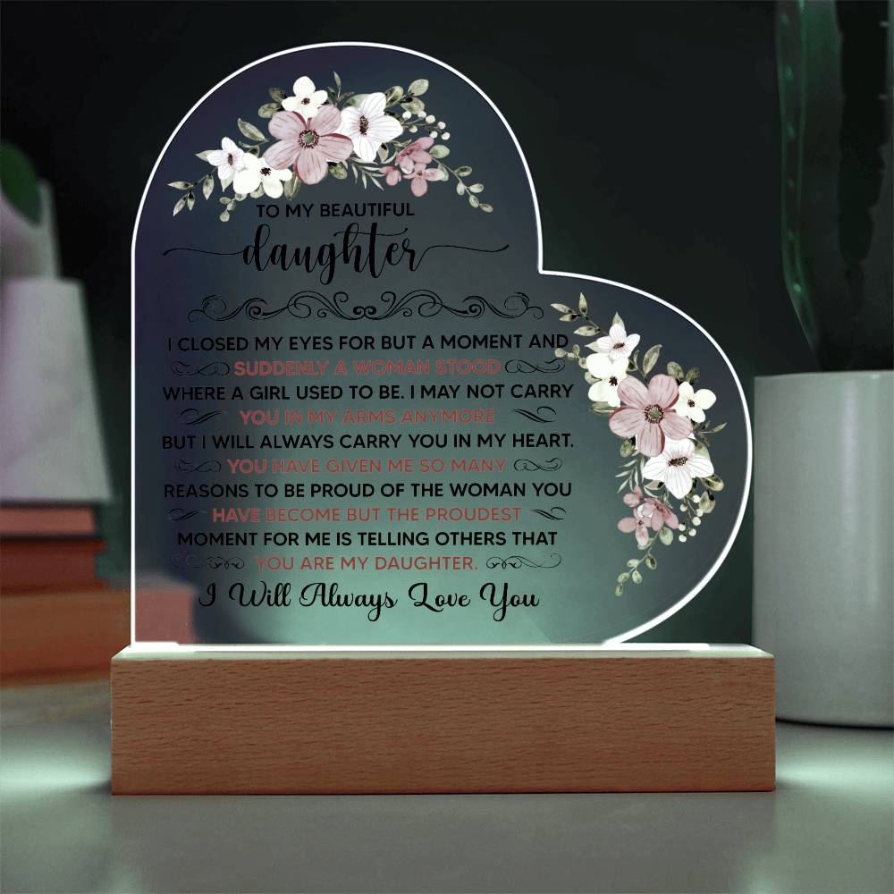 To My Beautiful Daughter – Acrylic Heart Plaque - Marlofy.com