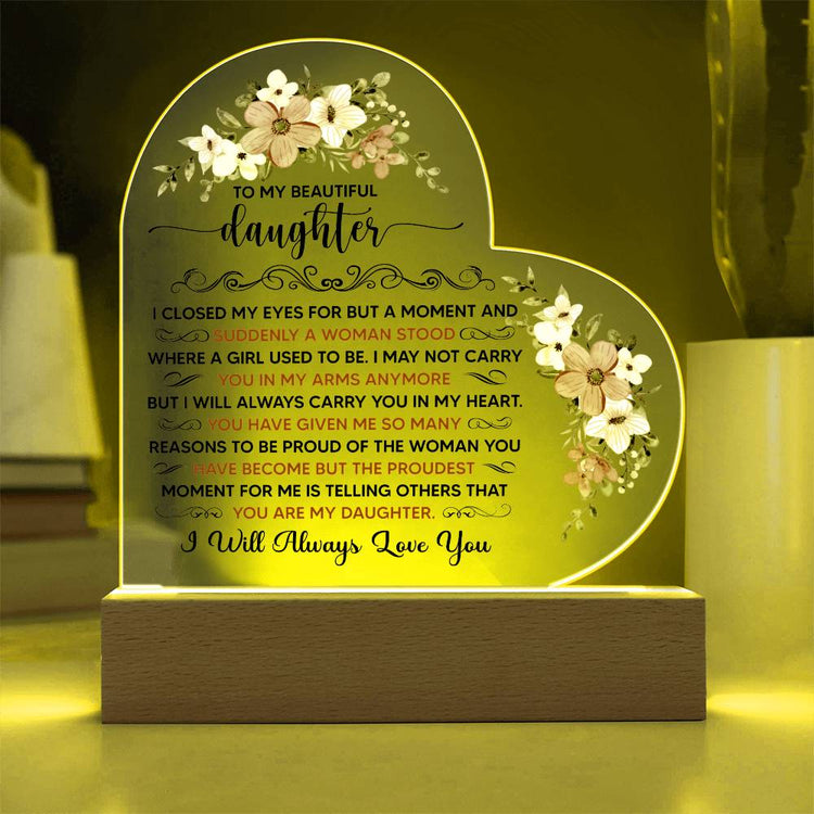 To My Beautiful Daughter – Acrylic Heart Plaque - Marlofy.com
